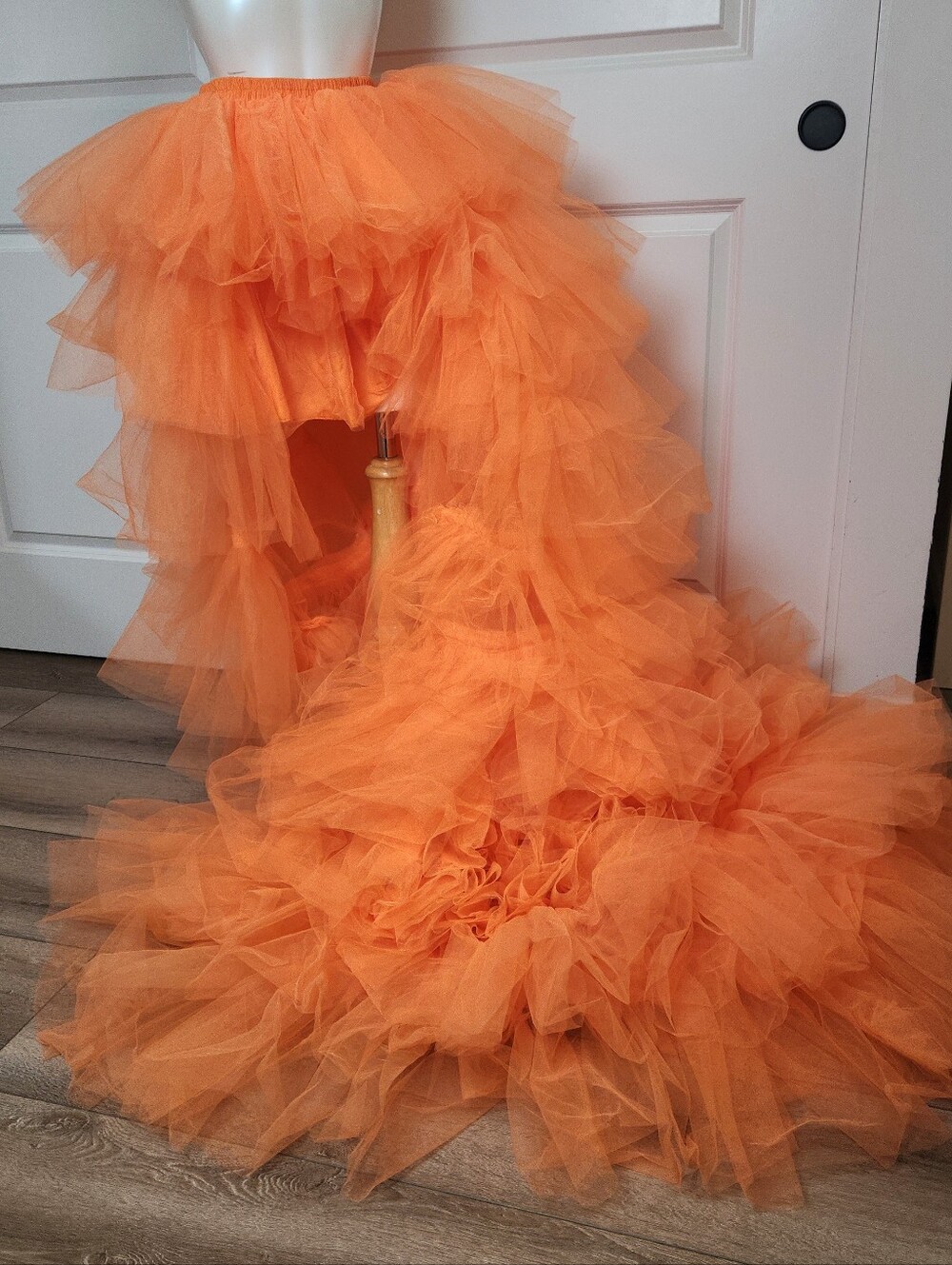 Orange Layered Tulle High-Low Skirt With Train Size Small